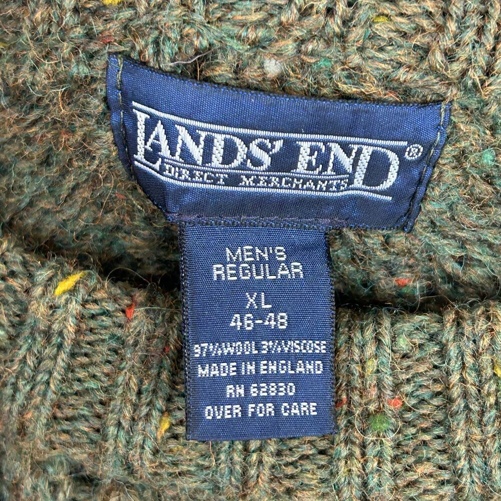 Lands' End Vintage Wool Fisherman Sweater Green Made in England Men's Size XL - Picture 4 of 7